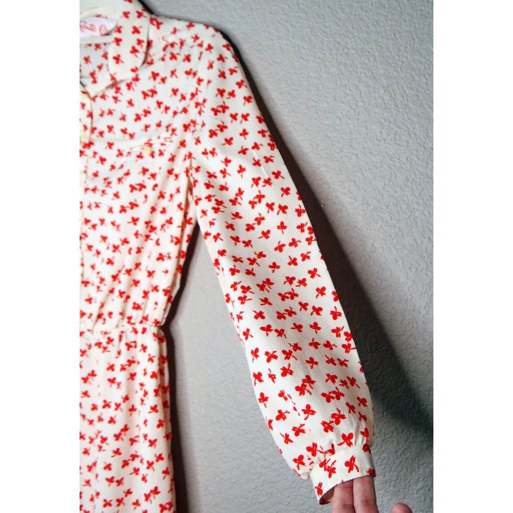 Vintage 60s Route One Long Sleeve Red And White Print Dress Sz Small — image 6 of 8